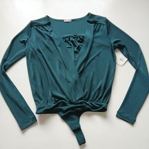 NWT Free People Turnt Draped Bodysuit Green Pine Women’s Medium